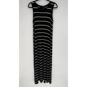 FLEUR BLEUE STRIPED MAXI DRESS VISCOSE BLEND SMALL BLACK WHITE STRIPES CASUAL